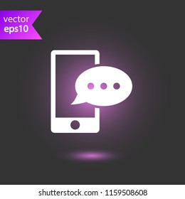 Mobile phone with bubble chat message vector icon. EPS 10 flat symbol