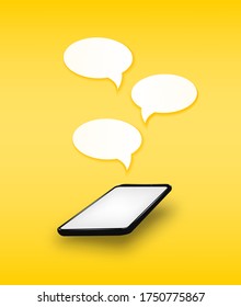 Mobile phone and bubble speech, on yellow background