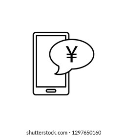 mobile phone, bubble, yuan icon. Element of finance illustration. Signs and symbols icon can be used for web, logo, mobile app, UI, UX on white background