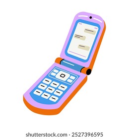  Mobile phone with buttons, Old model. Hand drawn. Vintage wireless electronics concept