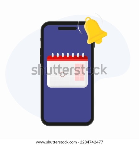 Mobile phone calendar with important deadline date and task list or smartphone with event appointment. Online scheduled agenda on cellphone. Vector illustration.