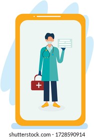 Mobile phone, call a doctor online. Call.Protection from the virus.Medicine. Help. Vector illustration in flat style.