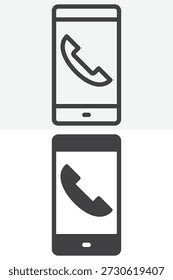 Mobile phone with call icon in different style set. Line and outline, solid version vector icon with editable stroke. Contact sign and symbol for call icon.