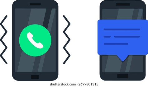 Iconos de la llamada del teléfono móvil y de la notificación del mensaje, Vector plano de la comunicación digital