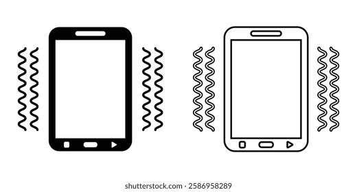 Mobile phone call sign set. Smartphone, mobile phone vibrating or ringing flat or outline icons. Smartphone symbol website logo design. Vector illustration. 