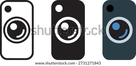 Mobile phone camera icons collection in outline glyph and flat style cellphone device with lens symbol digital media capturing technology isolated on transparent background
