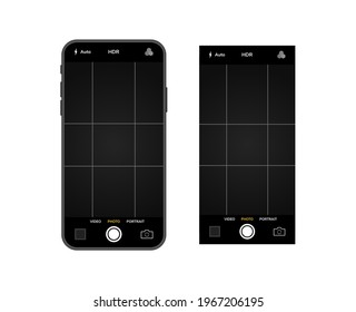 Mobile phone with camera interface. Mobile app application. Photo and video screen. Vector illustration graphic design.