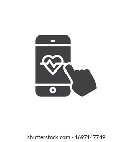 Mobile phone cardiogram vector icon. filled flat sign for mobile concept and web design. Mobile heartbeat rate glyph icon. Symbol, logo illustration. Vector graphics