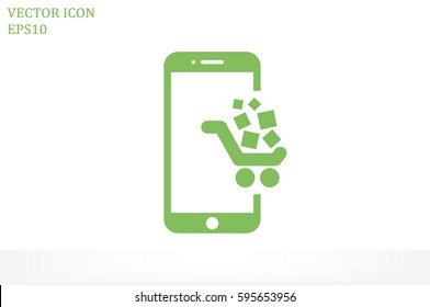 Mobile Phone And Cart Icon. Online Shopping Vector Illustration 