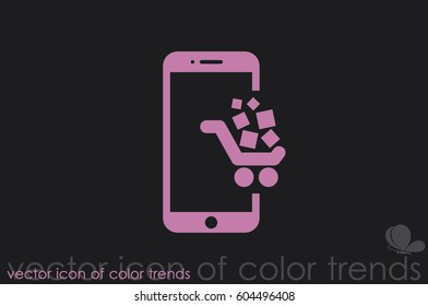 Mobile phone and cart icon. Online shopping vector illustration.