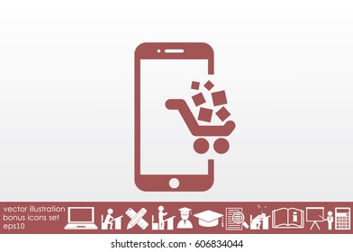 Mobile phone and cart icon. Online shopping vector illustration.