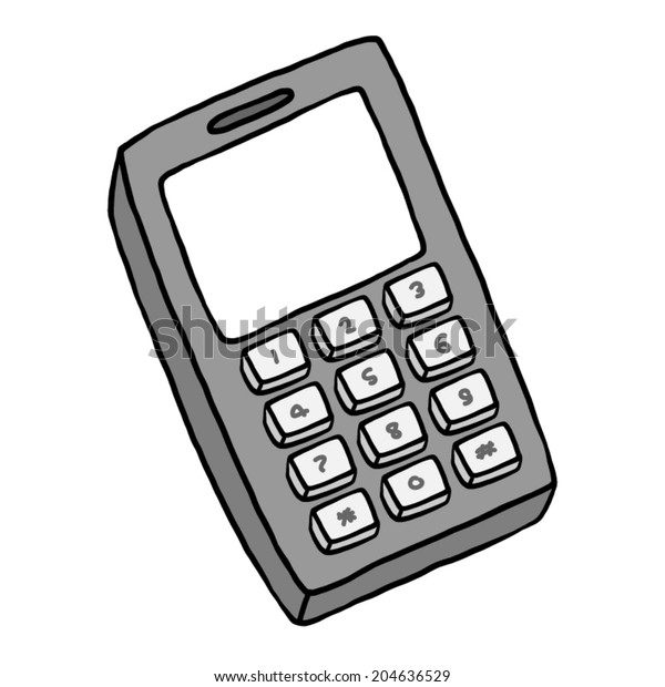 Mobile Phone Cartoon Vector Illustration Grayscale Stock Vector