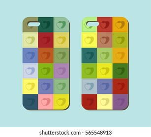 Mobile phone case design. Abstract heart icons background. Vector graphics.