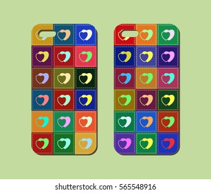 Mobile phone case design. Abstract heart icons background. Vector graphics.