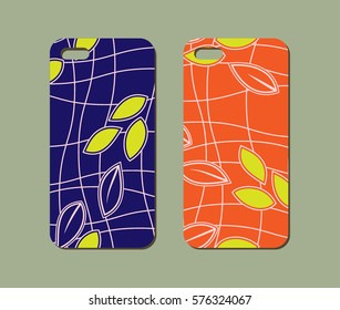 Mobile phone case design. Abstract leaves and wave lines background. Vector graphics.