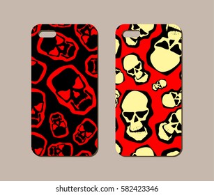 Mobile phone case design. Abstract skull silhouettes background. Vector graphics.