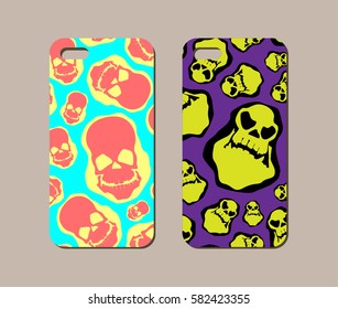 Mobile phone case design. Abstract skull silhouettes background. Vector graphics.