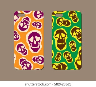 Mobile phone case design. Abstract skull silhouettes background. Vector graphics.