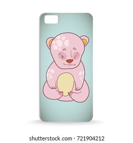mobile phone case design with Cartoon of cute pink baby bear