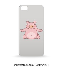 mobile phone case design with cartoon of pig yoga