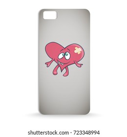 mobile phone case design with cartoon of funny heart with bandage