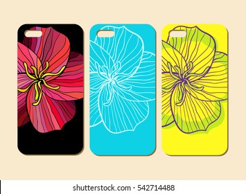 Mobile phone case design. Flower silhouettes. Vector graphics.