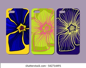 Mobile phone case design. Flower silhouettes. Vector graphics.