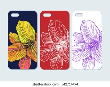 Mobile phone case design. Flower silhouettes. Vector graphics.