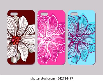 Mobile phone case design. Flower silhouettes. Vector graphics.