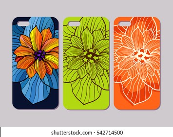 Mobile phone case design. Flower silhouettes. Vector graphics.