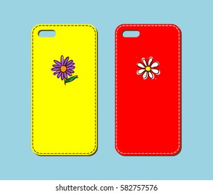 Mobile phone case design. Hand drawn flowers background. Vector graphics.