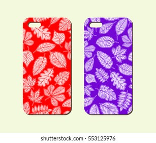 Mobile phone case design. Leaves silhouettes pattern. Vector graphics.