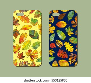 Mobile phone case design. Leaves silhouettes pattern. Vector graphics.