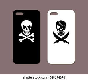 Mobile phone case design. Skull silhouettes. Vector graphics.