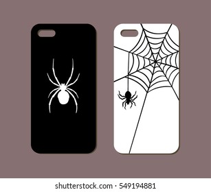 Mobile phone case design. Spider silhouettes. Vector graphics.