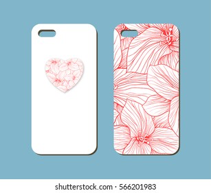 Mobile phone case design. Valentines day design. Vector graphics.
