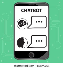 Mobile phone with catting / chatbot. Text messages. Artifitial intelligence. Vector illustration