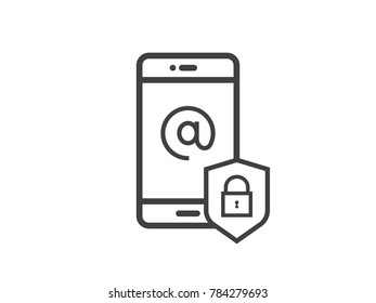 mobile phone cell line icon, Internet VPN Security shield protection Concept vector illustration