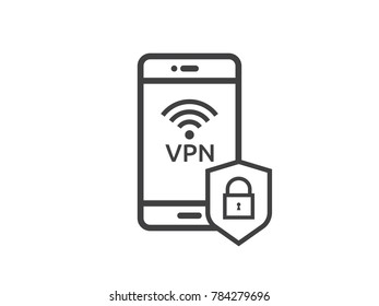 mobile phone cell line icon, Internet VPN Security shield protection Concept vector illustration