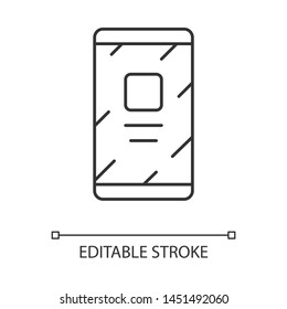 Mobile phone, cell phone linear icon. Modern smartphone thin line illustration. Portable electronic device contour symbol. Cellphone with touchscreen vector isolated outline drawing. Editable stroke