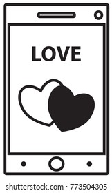 Teléfono móvil, teléfono celular o smartphone con imagen para San Valentín o San Valentín. Formas de corazón. Concepto de amor, pasión, día de San Valentín aislado de fondo blanco. 