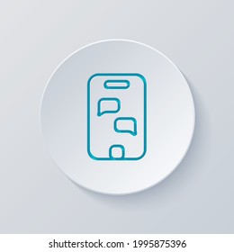 Mobile phone, cellphone, chat, simple icon. Cut circle with gray and blue layers. Paper style
