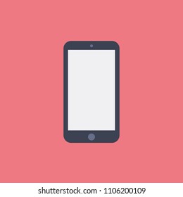 Mobile phone or cellphone in vector. Flat illustration on pink background,