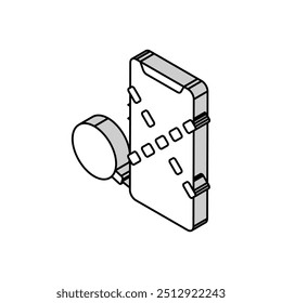 Teléfono móvil con Vector de cadena y núcleo isométrico. Teléfono móvil con cadena y signo de núcleo. Ilustración de símbolo aislado