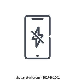 Mobile phone with charge problem line icon. Smartphone with battery charge damage vector outline sign.