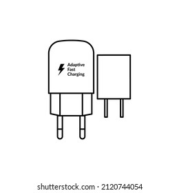 Mobile phone charger icon in line art style on white background, linear style sign for mobile concept and web design, Power adapter outline vector icon, Symbol, logo illustration