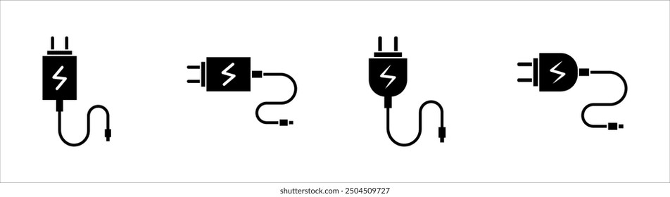 Mobile phone charger icon set, Outline mobile phone charger vector icon for web design isolated on white background. 