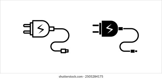 Mobile phone charger icon set, Outline mobile phone charger vector icon for web design isolated on white background. 