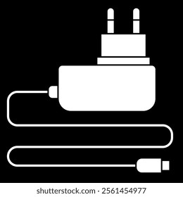 Mobile phone charger icon vector illustration, usb cell phone charger clip art, white on black background