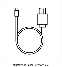 Mobile phone charger line icon. Power adapter outline vector icon. Symbol, logo vector illustration on white background.